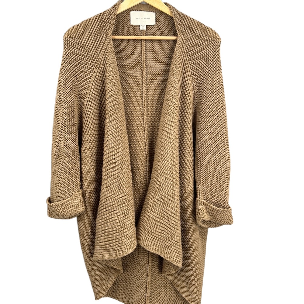 Brochu Walker Alpaca Wool Blend Open Front Draped Cardigan Sweater Brown OS